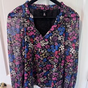 Aqua Vibrant Floral Women's Blouse - Black and Pink